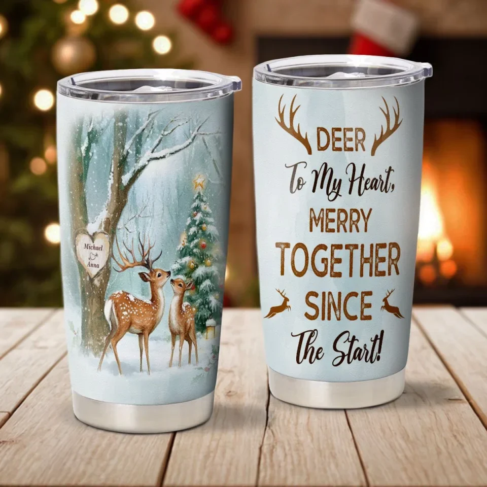 Custom Name Double-Sided Deer Couple Christmas Tumbler – Personalized Romantic Gift for Couples - 20oz Insulated Stainless Steel Mug -  Holiday Keepsake - Image 4