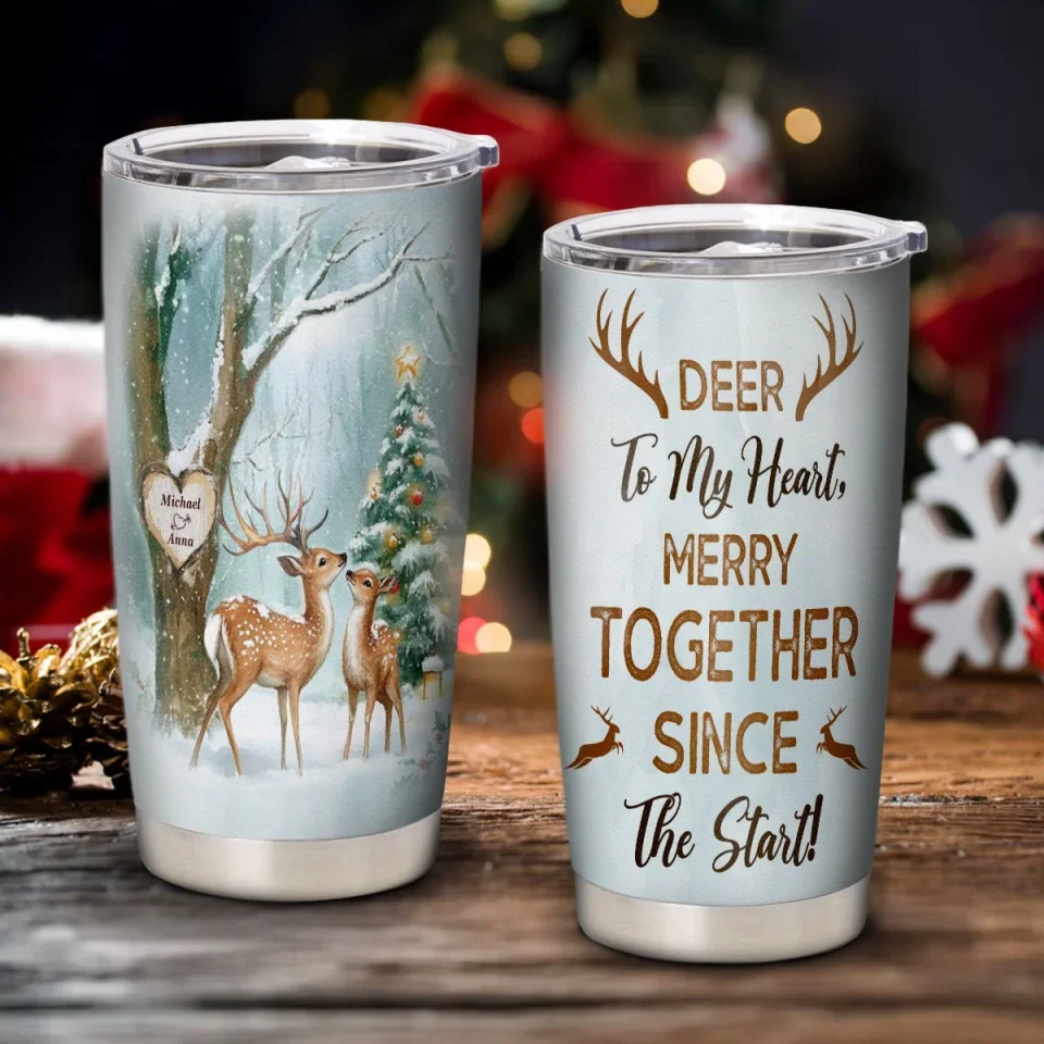 Custom Name Double-Sided Deer Couple Christmas Tumbler – Personalized Romantic Gift for Couples - 20oz Insulated Stainless Steel Mug -  Holiday Keepsake - Image 5