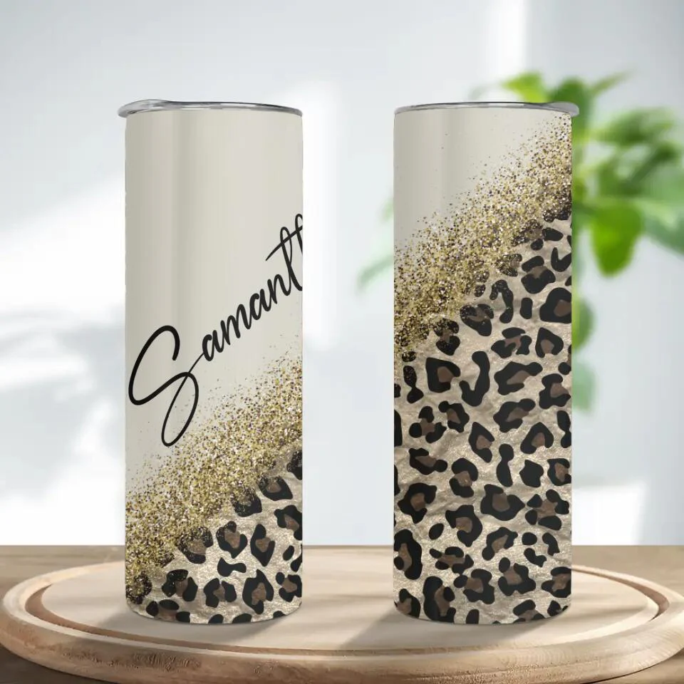 Custom Name with Leopard Print, Cheetah Cup With Straw, Personalized Nickname Tumbler, Cup For Women - Image 2