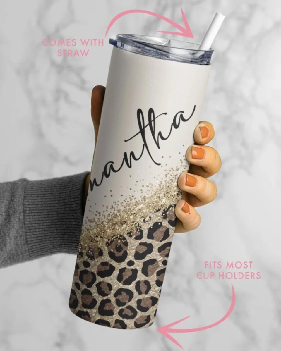 Custom Name with Leopard Print, Cheetah Cup With Straw, Personalized Nickname Tumbler, Cup For Women - Image 5
