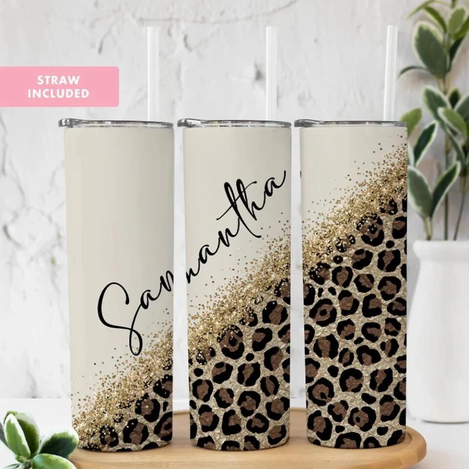 Custom Name with Leopard Print, Cheetah Cup With Straw, Personalized Nickname Tumbler, Cup For Women - Image 8
