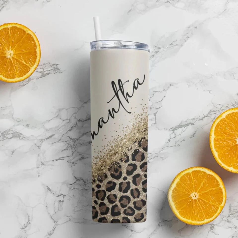 Custom Name with Leopard Print, Cheetah Cup With Straw, Personalized Nickname Tumbler, Cup For Women - Image 9