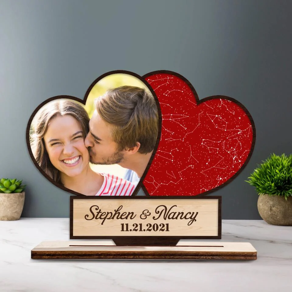 Night Sky Heart, Customizable Photo, Heart Shape - Personalized Wooden Plaque 3 Layers - Best Birthday Valentine Anniversary Gift for Him Her Couple - 211IHPBNWP508 - Image 3
