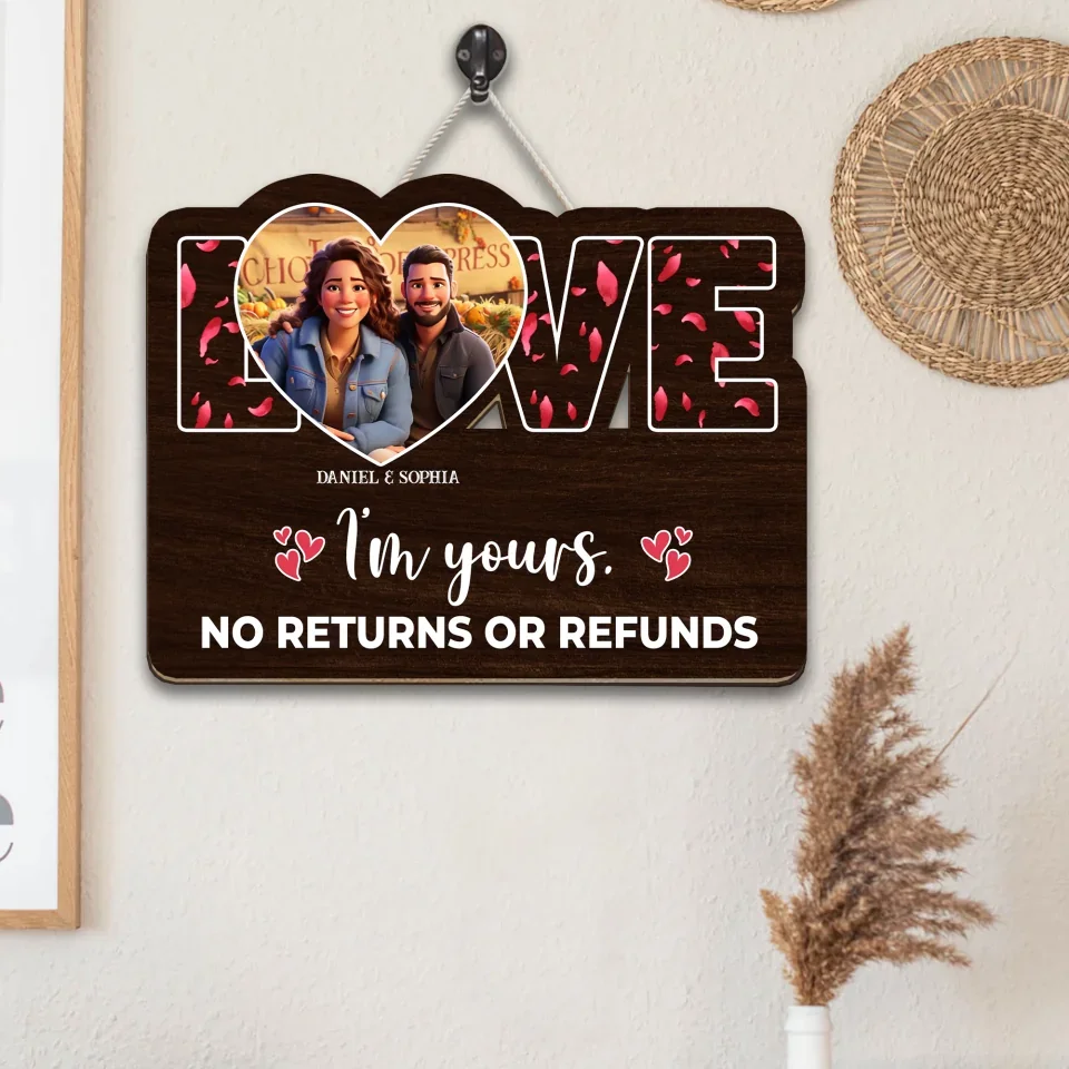 Couple Wooden Sign Custom Photo Cartoon Style - Personalized Wooden Sign for Couple - Christmas, Anniversary Gift for Her, Him - Image 5