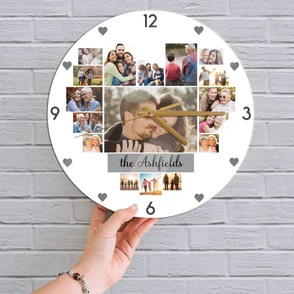 Couple Wooden Sign Custom Photo Collage - Personalized Upload Image Wall Clock - Gift for Couples, Husband And Wife - Image 3