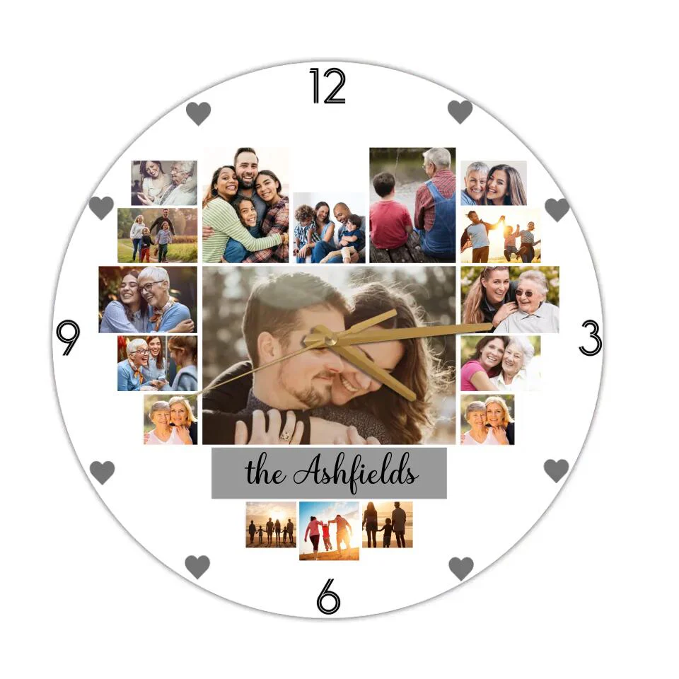 Couple Wooden Sign Custom Photo Collage - Personalized Upload Image Wall Clock - Gift for Couples, Husband And Wife - Image 4