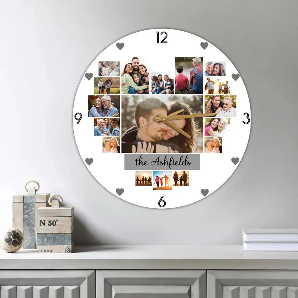 Couple Wooden Sign Custom Photo Collage - Personalized Upload Image Wall Clock - Gift for Couples, Husband And Wife - Image 5