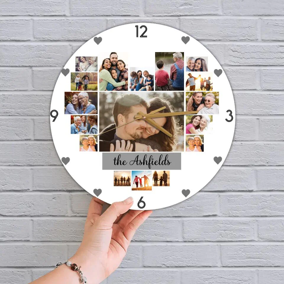 Couple Wooden Sign Custom Photo Collage - Personalized Upload Image Wall Clock - Gift for Couples, Husband And Wife - Image 6