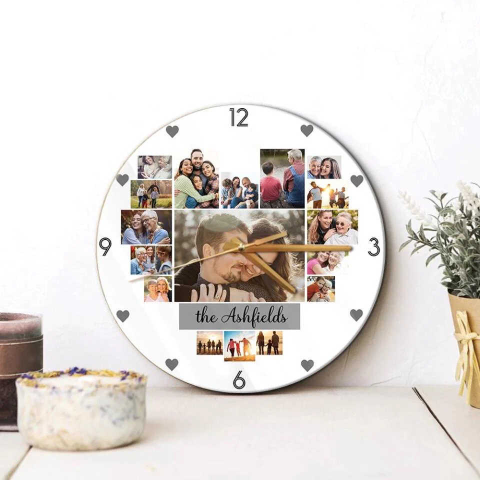 Couple Wooden Sign Custom Photo Collage - Personalized Upload Image Wall Clock - Gift for Couples, Husband And Wife - Image 7