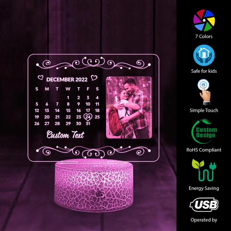 Personalized Valentine Gifts - Loving Light - Customizable 3D LED Photo & Date Lamp - Image 7