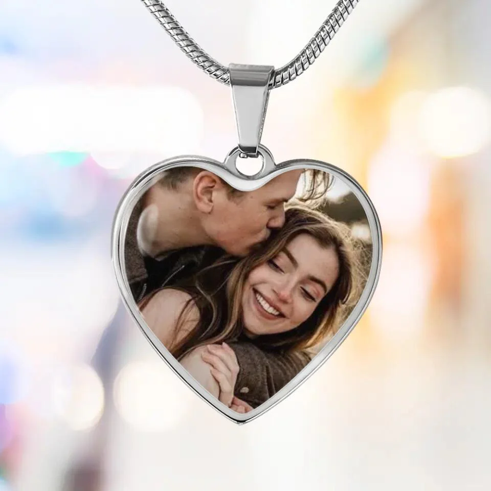 Custom Photo Personalized Heart Silver Necklace Graphic Keychain - Image 10