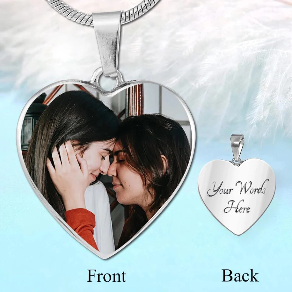 Custom Photo Personalized Heart Silver Necklace Graphic Keychain - Image 15