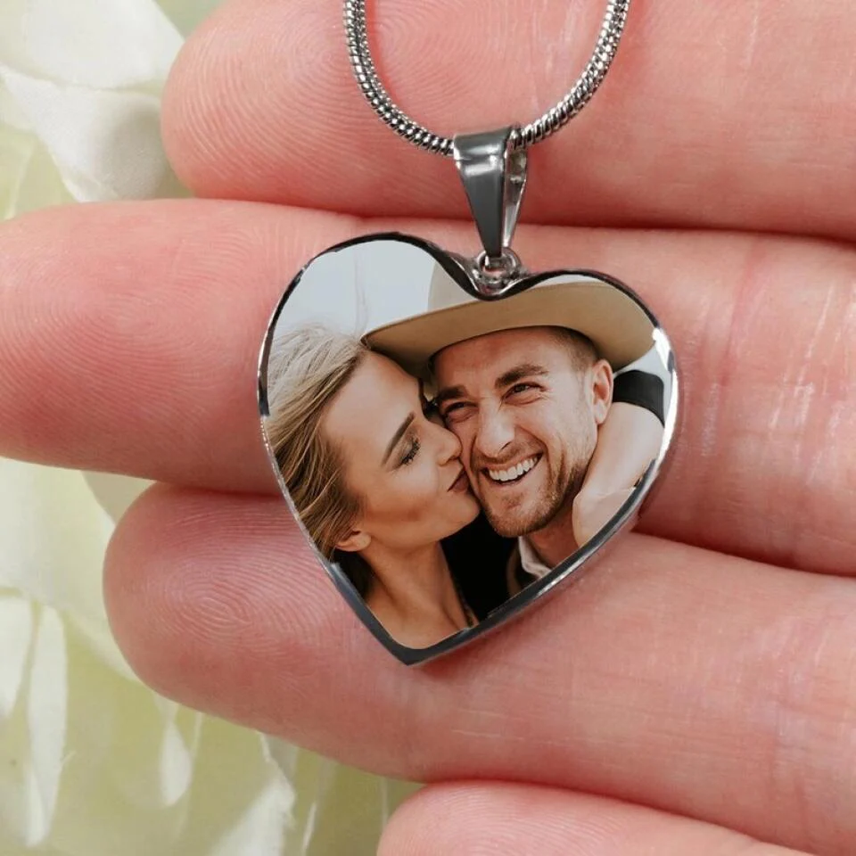 Custom Photo Personalized Heart Silver Necklace Graphic Keychain - Image 16