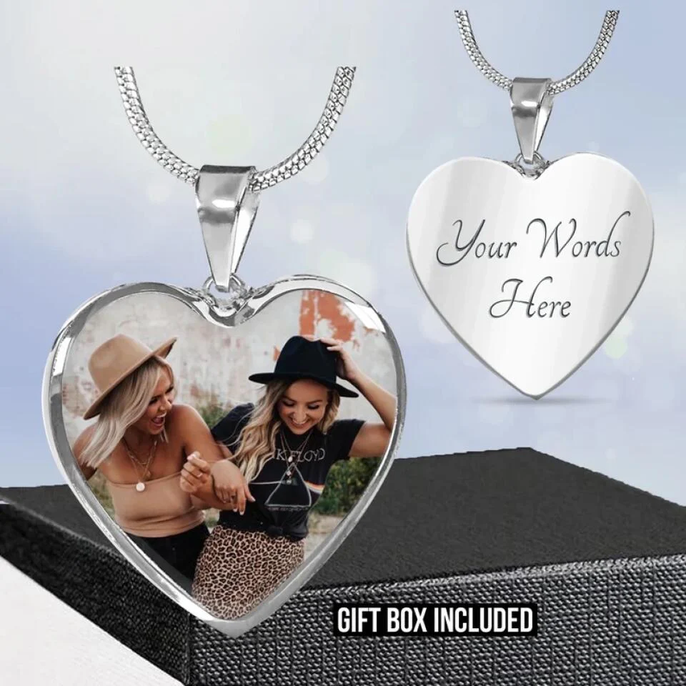Custom Photo Personalized Heart Silver Necklace Graphic Keychain - Image 19