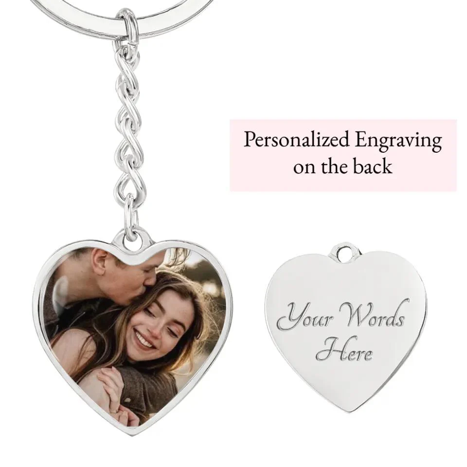 Custom Photo Personalized Heart Silver Necklace Graphic Keychain - Image 22
