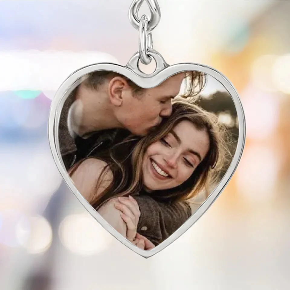 Custom Photo Personalized Heart Silver Necklace Graphic Keychain - Image 23