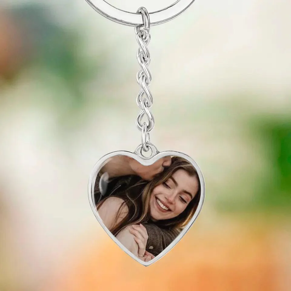 Custom Photo Personalized Heart Silver Necklace Graphic Keychain - Image 24