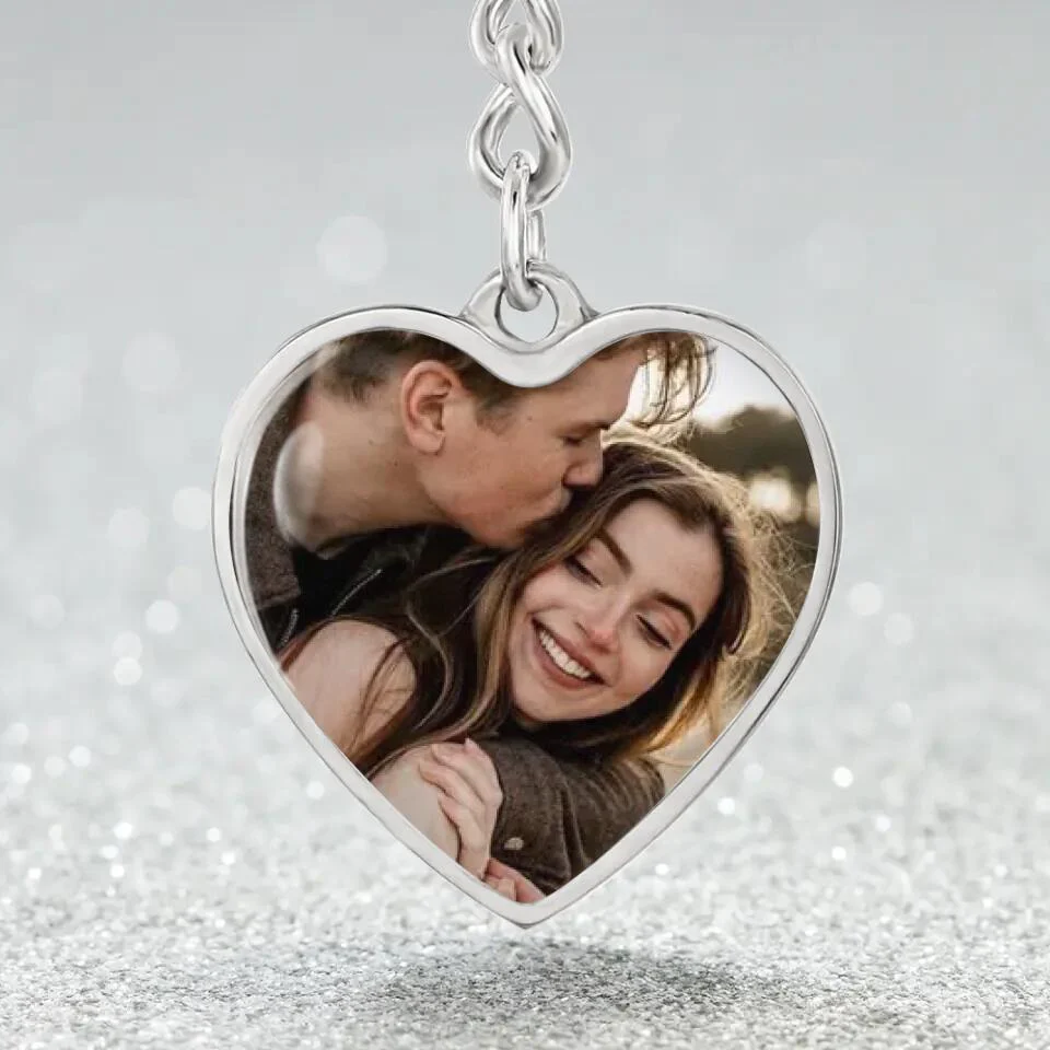 Custom Photo Personalized Heart Silver Necklace Graphic Keychain - Image 25