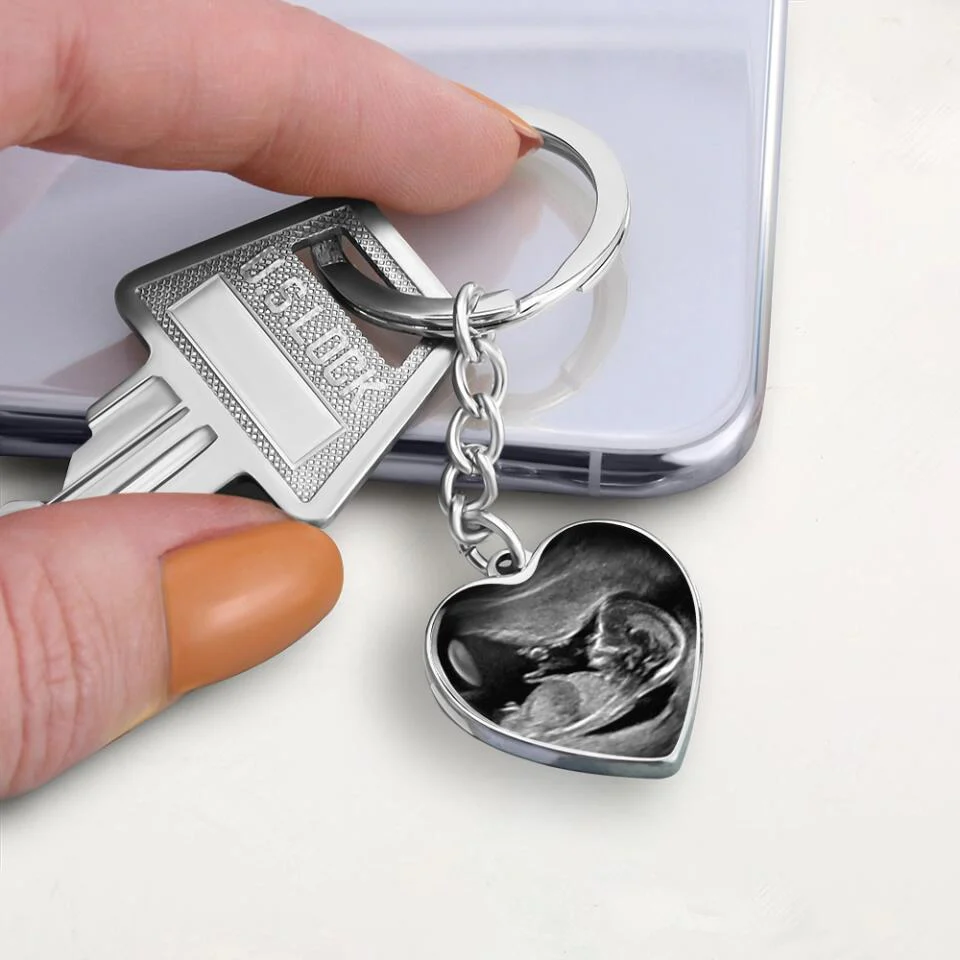 Custom Photo Personalized Heart Silver Necklace Graphic Keychain - Image 26