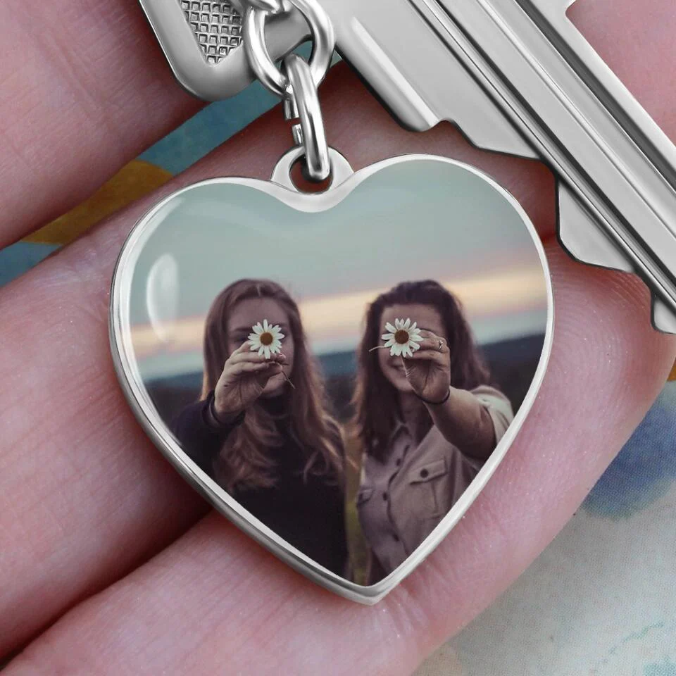 Custom Photo Personalized Heart Silver Necklace Graphic Keychain - Image 28