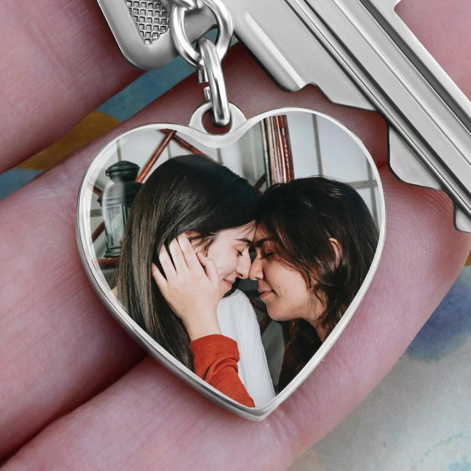 Custom Photo Personalized Heart Silver Necklace Graphic Keychain - Image 3