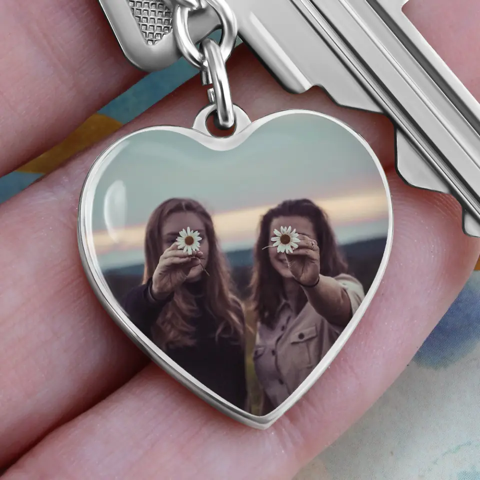 Custom Photo Personalized Heart Silver Necklace Graphic Keychain - Image 5