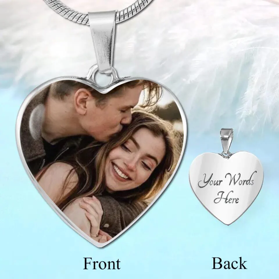 Custom Photo Personalized Heart Silver Necklace Graphic Keychain - Image 6