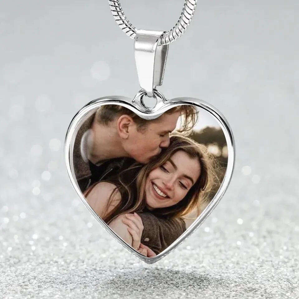 Custom Photo Personalized Heart Silver Necklace Graphic Keychain - Image 7