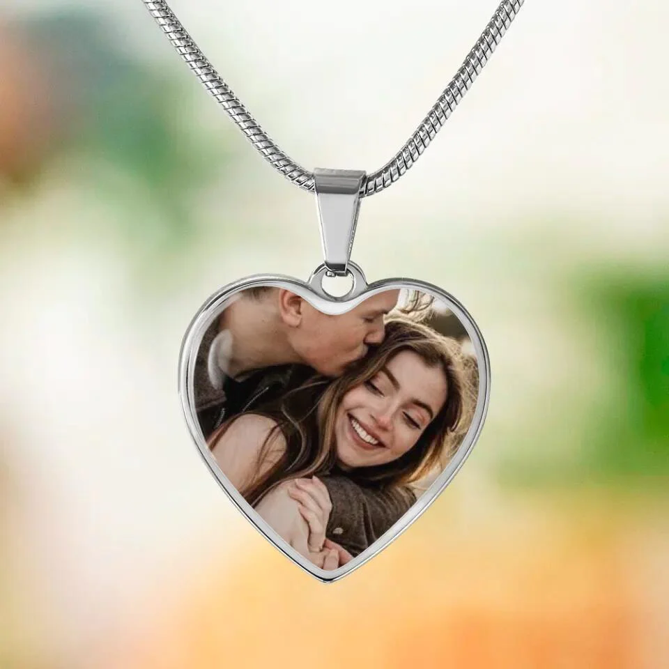Custom Photo Personalized Heart Silver Necklace Graphic Keychain - Image 8