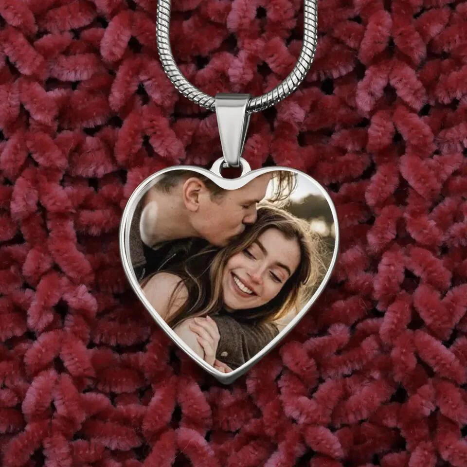 Custom Photo Personalized Heart Silver Necklace Graphic Keychain - Image 9