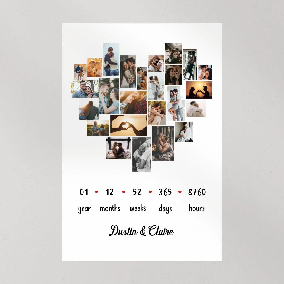 Custom Photo Year Months Weeks Days And Hours Canvas Poster Anniversary Gift For Couples