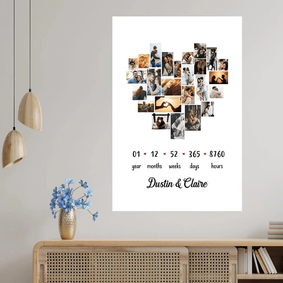 Custom Photo Year Months Weeks Days And Hours Canvas Poster Anniversary Gift For Couples - Image 4