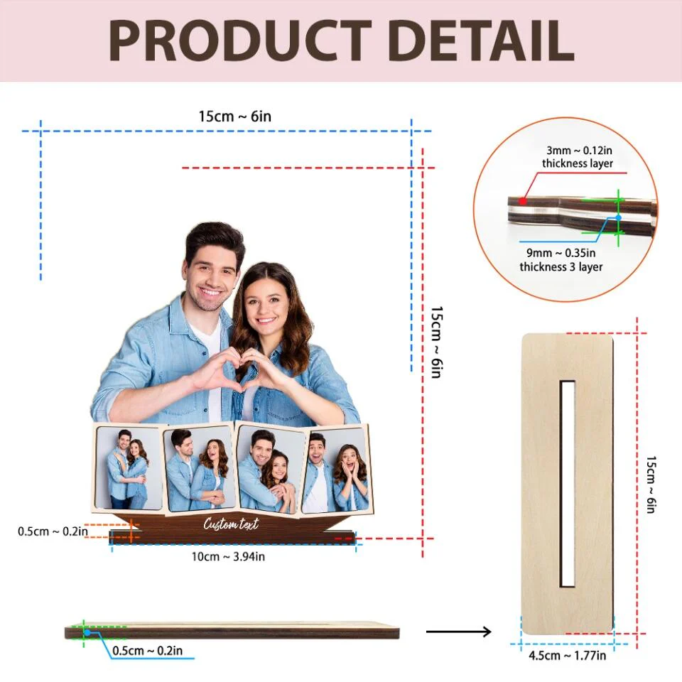 Custom Portrait From Photo, Wooden Plaque 3 Layers, Customizable Name And Text - Wooden Table top photo frames - 212IHPLNWP629 - Image 6