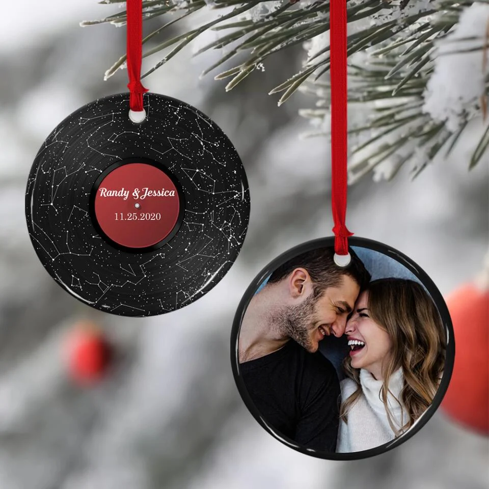 Personalized Valentine Gifts - Custom Star Map Christmas Circle Ornament 2 Sided - Image 4