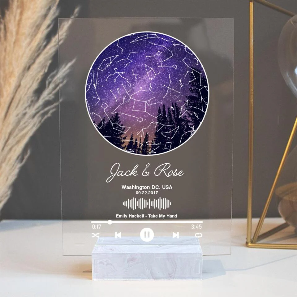 Personalized Valentine Gifts - Custom Star Map With Favorite Song Personalized Acrylic Plaque - Image 4