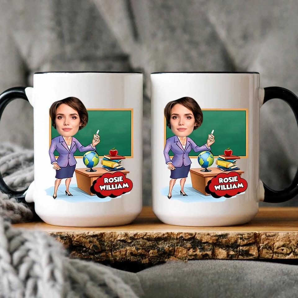 Custom Teacher Face - Accent Mug - Personzlied Name & Photo - Ceramic Mug - Thank You Gift for Teacher from Student - for Teacher Bestie - 212ICNNPMU432 - Image 3