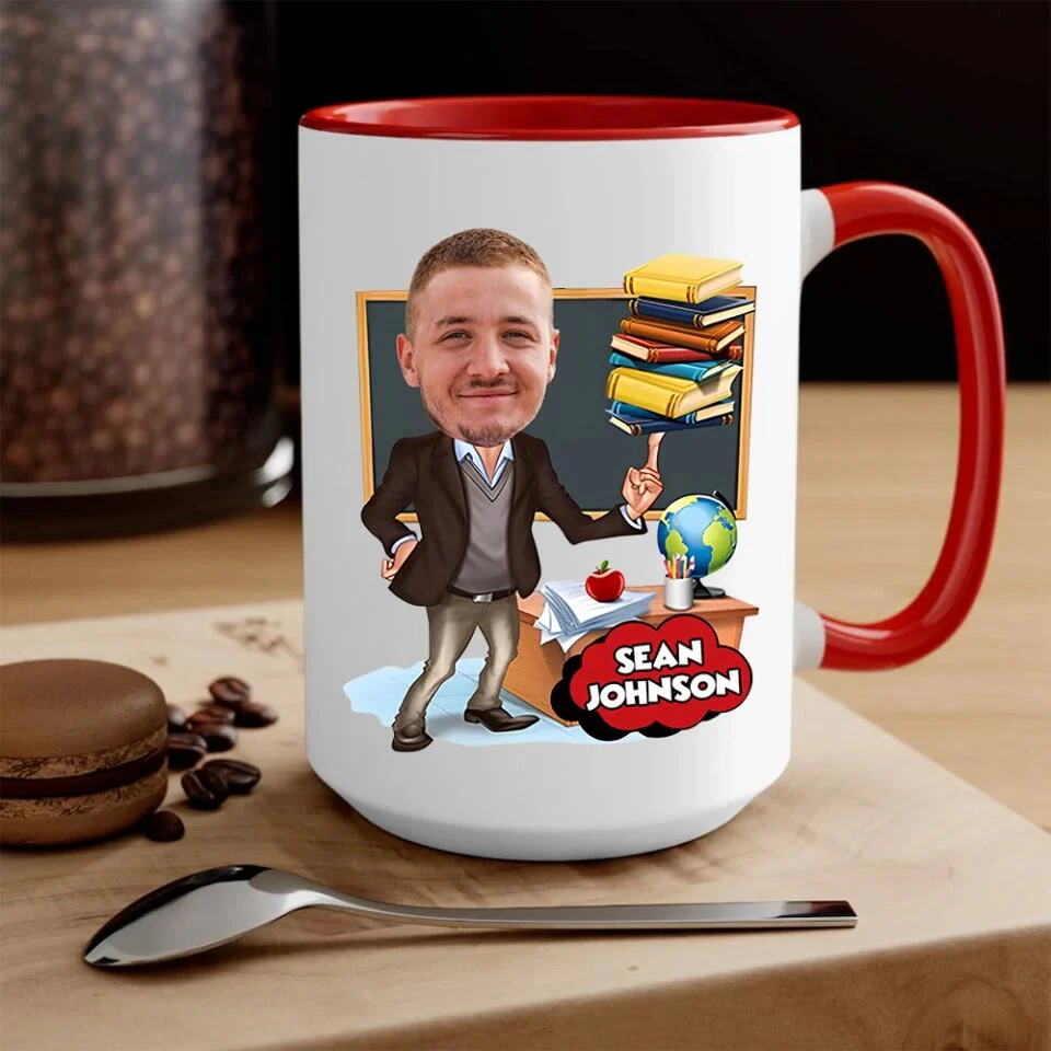 Custom Teacher Face - Accent Mug - Personzlied Name & Photo - Ceramic Mug - Thank You Gift for Teacher from Student - for Teacher Bestie - 212ICNNPMU432 - Image 4