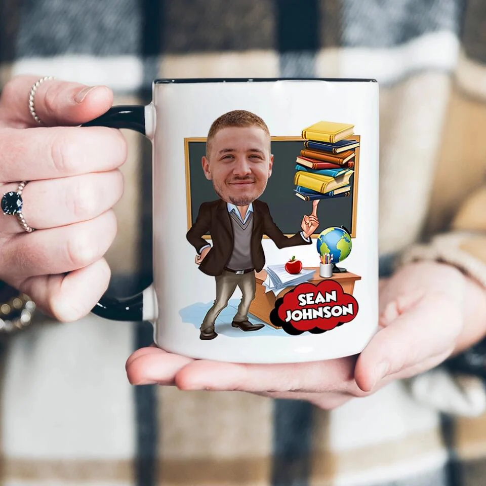 Custom Teacher Face - Accent Mug - Personzlied Name & Photo - Ceramic Mug - Thank You Gift for Teacher from Student - for Teacher Bestie - 212ICNNPMU432 - Image 5