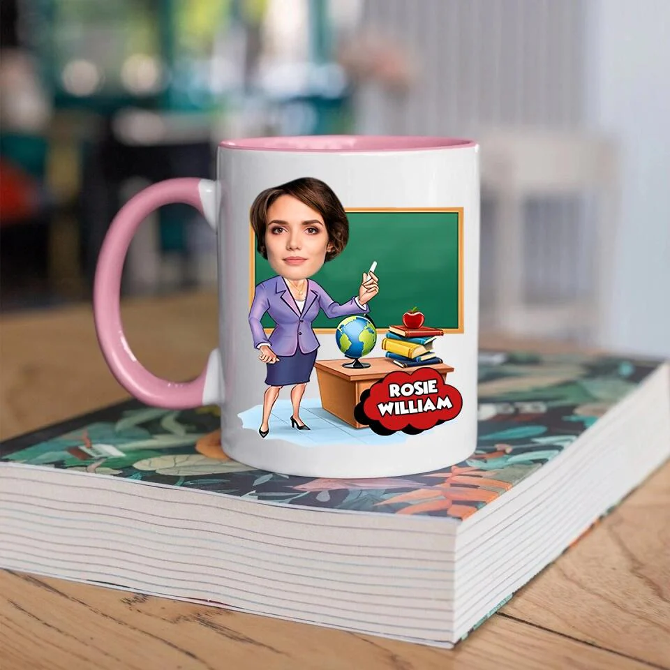 Custom Teacher Face - Accent Mug - Personzlied Name & Photo - Ceramic Mug - Thank You Gift for Teacher from Student - for Teacher Bestie - 212ICNNPMU432 - Image 6