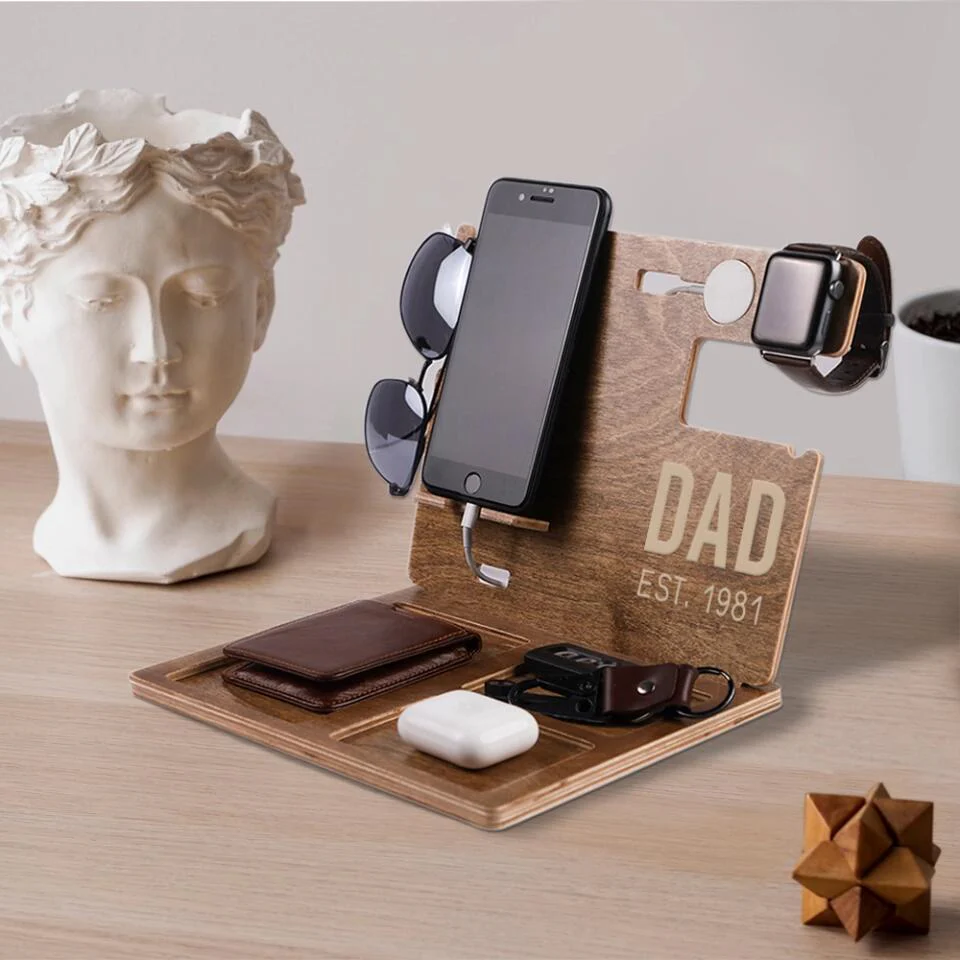 Custom Title Name For Dad - Personalized Wooden Docking Station - Image 4