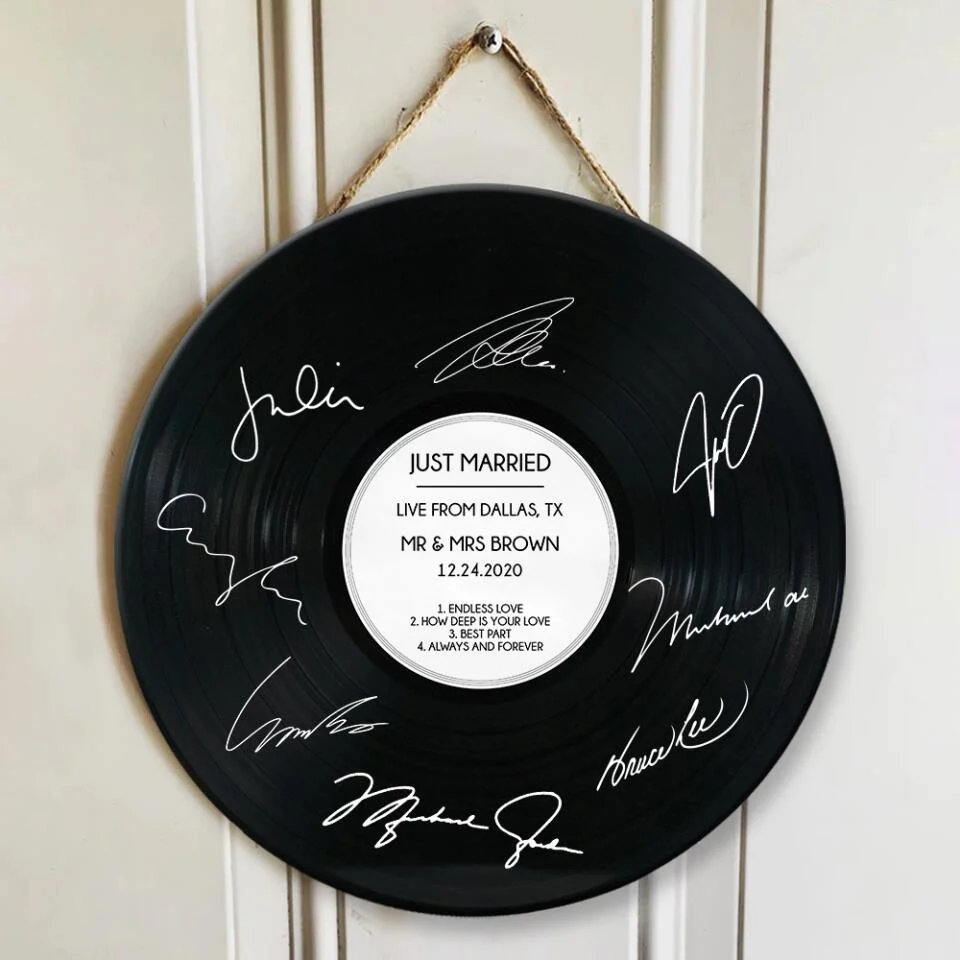 Couple Wooden Sign Custom Vinyl Record - Wedding Guest Book Alternatives - Wedding Welcome Sign - Personalized Wedding Decor Gift - Image 4