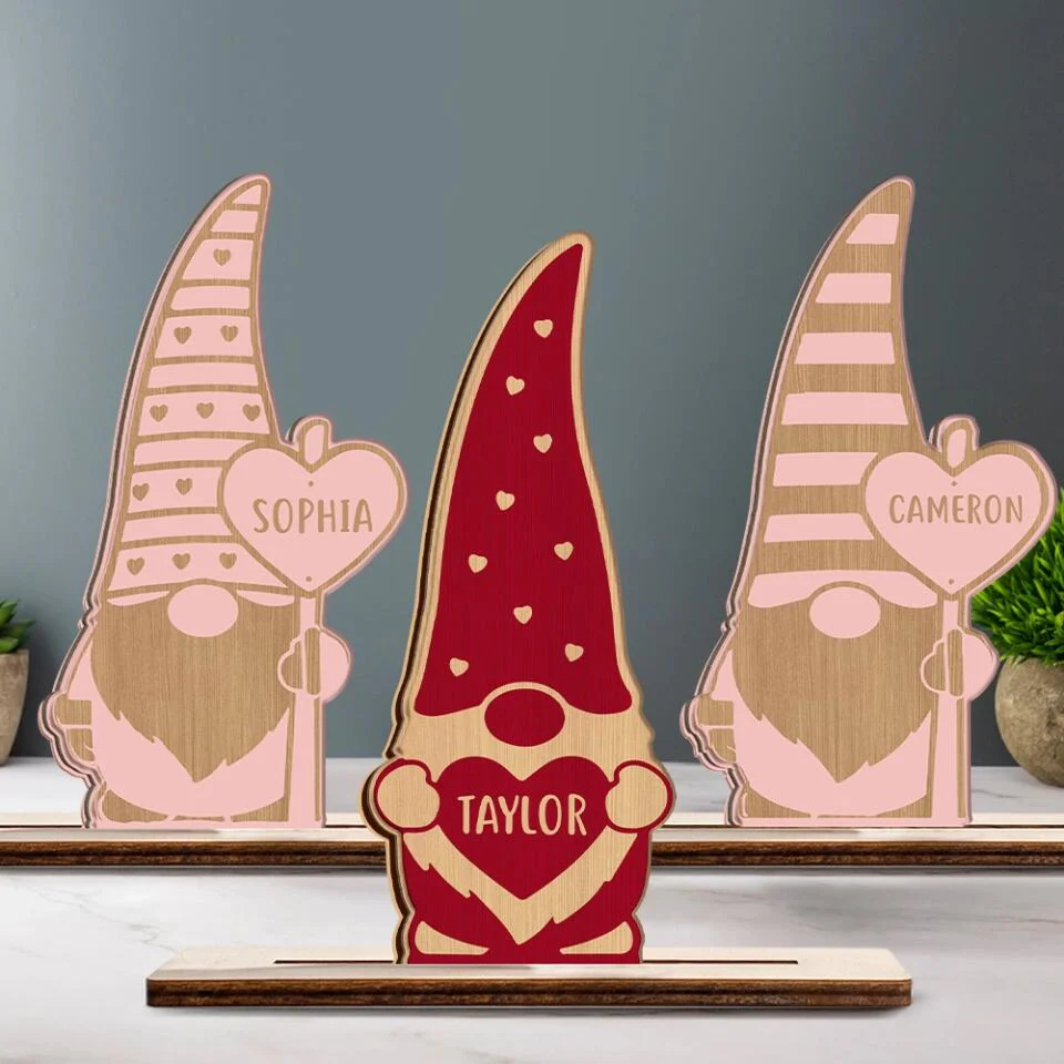 Cute Gnomes with Heart - Gnome Valentine Day Theme - Personalized Name - Custom Wooden Plaque - Lovely Valentine Gift for Boyfriend Girlfriend Husband Wife - 301ICNWP0039 - Image 2