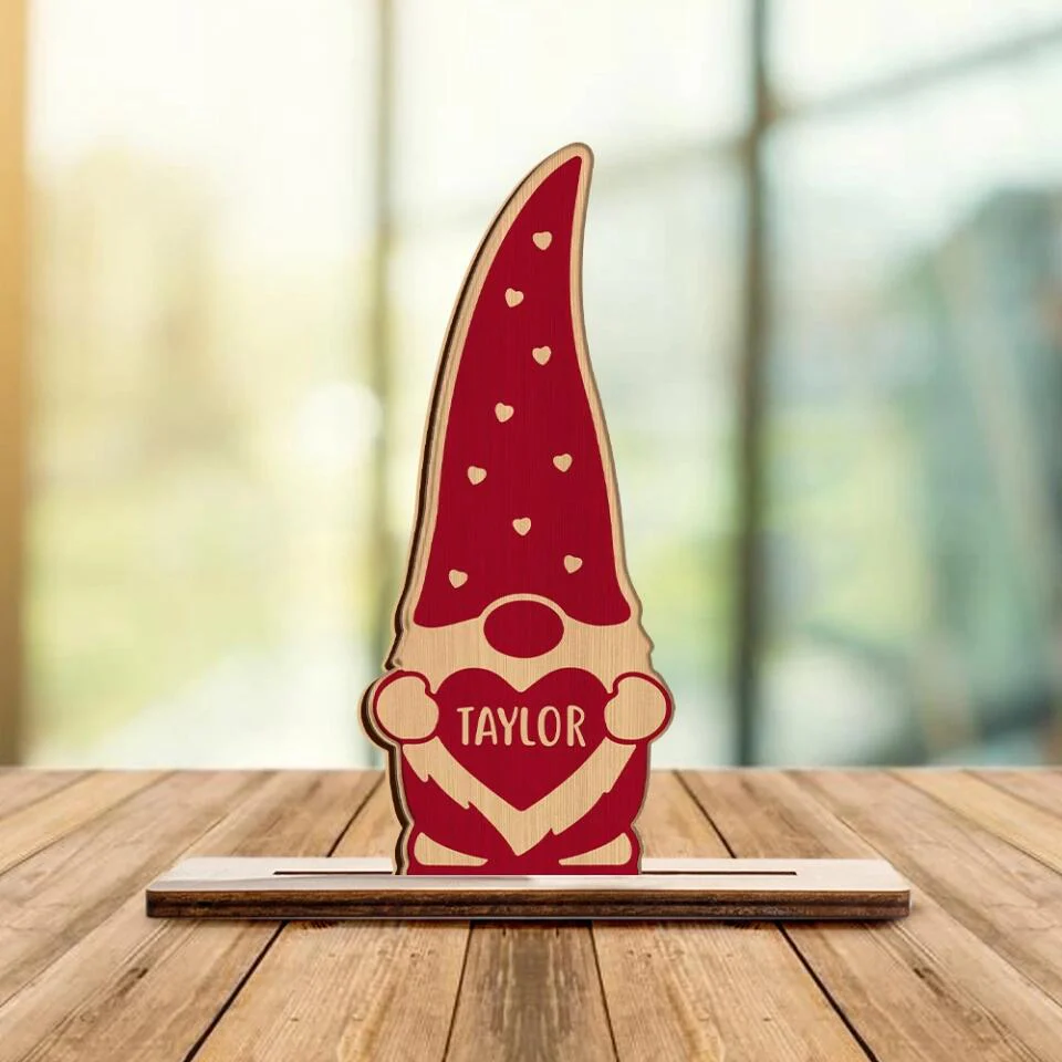 Cute Gnomes with Heart - Gnome Valentine Day Theme - Personalized Name - Custom Wooden Plaque - Lovely Valentine Gift for Boyfriend Girlfriend Husband Wife - 301ICNWP0039 - Image 3