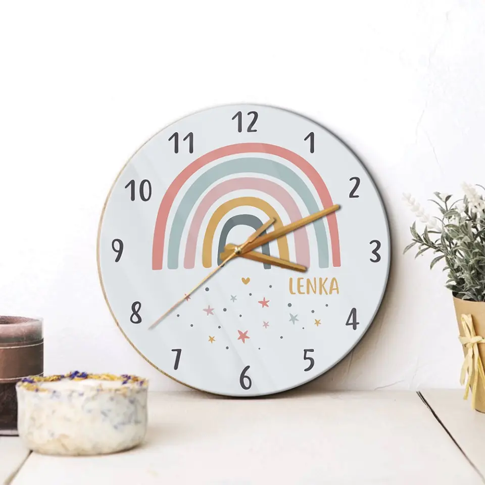 Cute Rainbow And Stars Custom Wall Clock Birthday Gift For Kids - Image 8