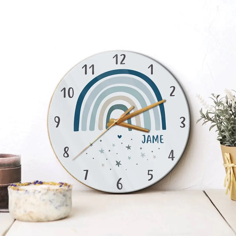 Cute Rainbow And Stars Custom Wall Clock Birthday Gift For Kids - Image 9