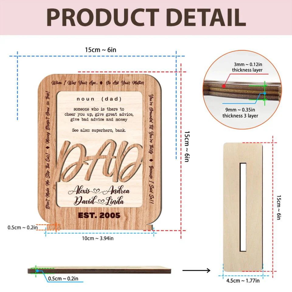 Dad Definition - Someone Who is There to Cheer You Up Give Great Advice Give Bad Advice and Money - Dad Est. Year - Personalized Name - Custom Wooden Plaque - Father's Day Gift - Birthday Gift for Daddy from Daughter Son - 301ICNLNWP055 - Image 4