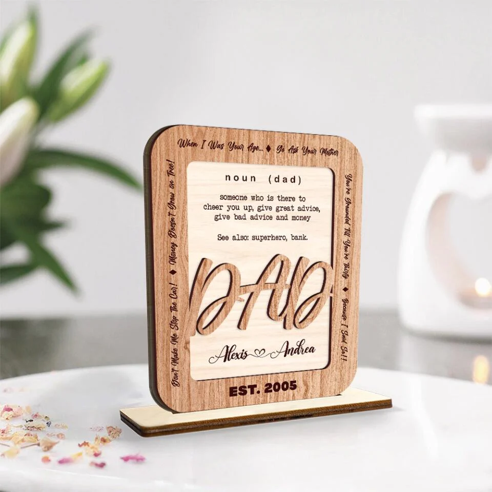 Dad Definition - Someone Who is There to Cheer You Up Give Great Advice Give Bad Advice and Money - Dad Est. Year - Personalized Name - Custom Wooden Plaque - Father's Day Gift - Birthday Gift for Daddy from Daughter Son - 301ICNLNWP055 - Image 6