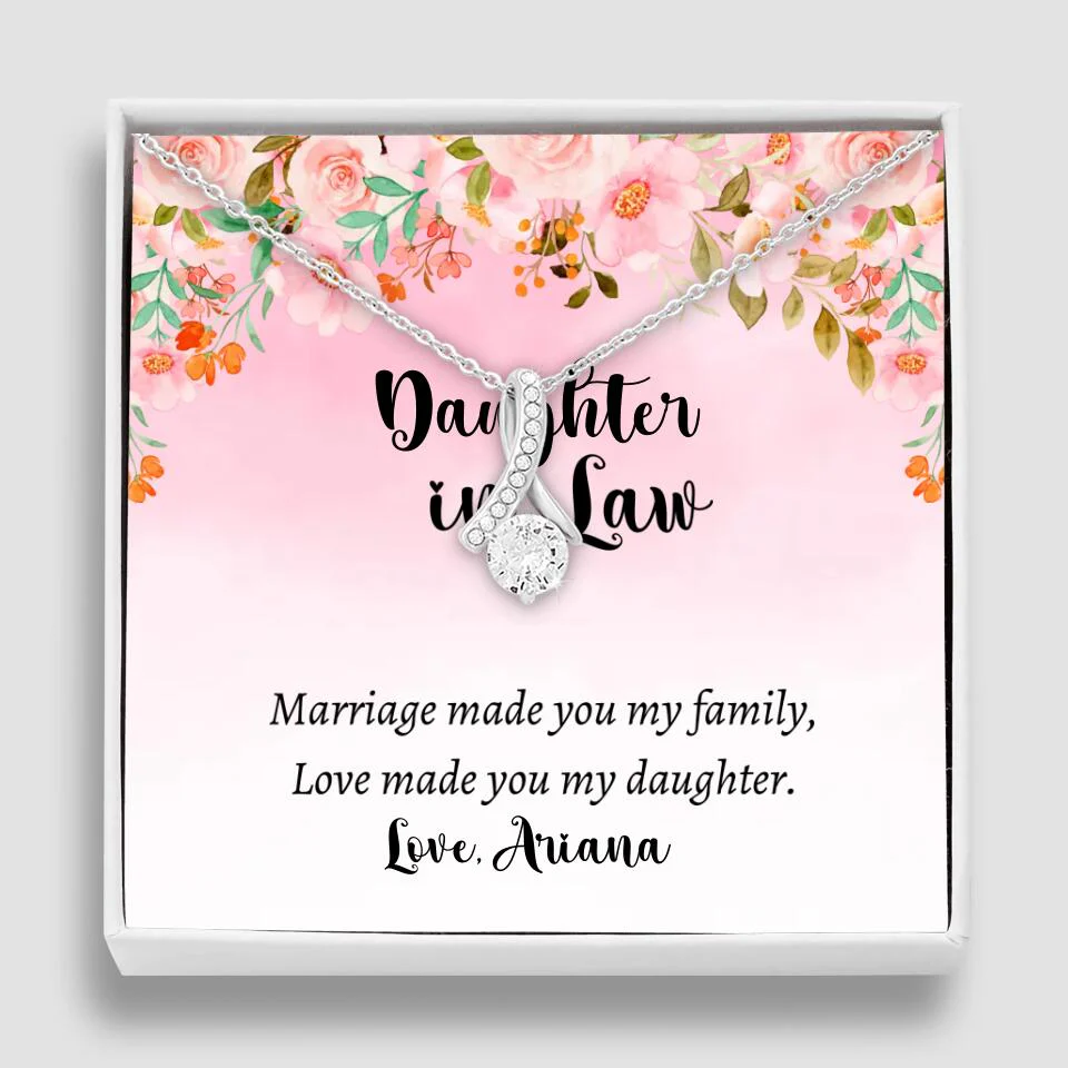 Daughter in Law Marriage Made You My Family Love Made You My Daughter - Personalized Floral Background Necklace - Gift for Daughter in Law - Image 21