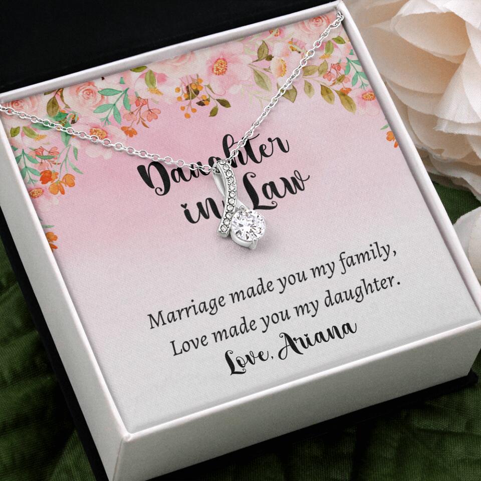 Daughter in Law Marriage Made You My Family Love Made You My Daughter - Personalized Floral Background Necklace - Gift for Daughter in Law - Image 22
