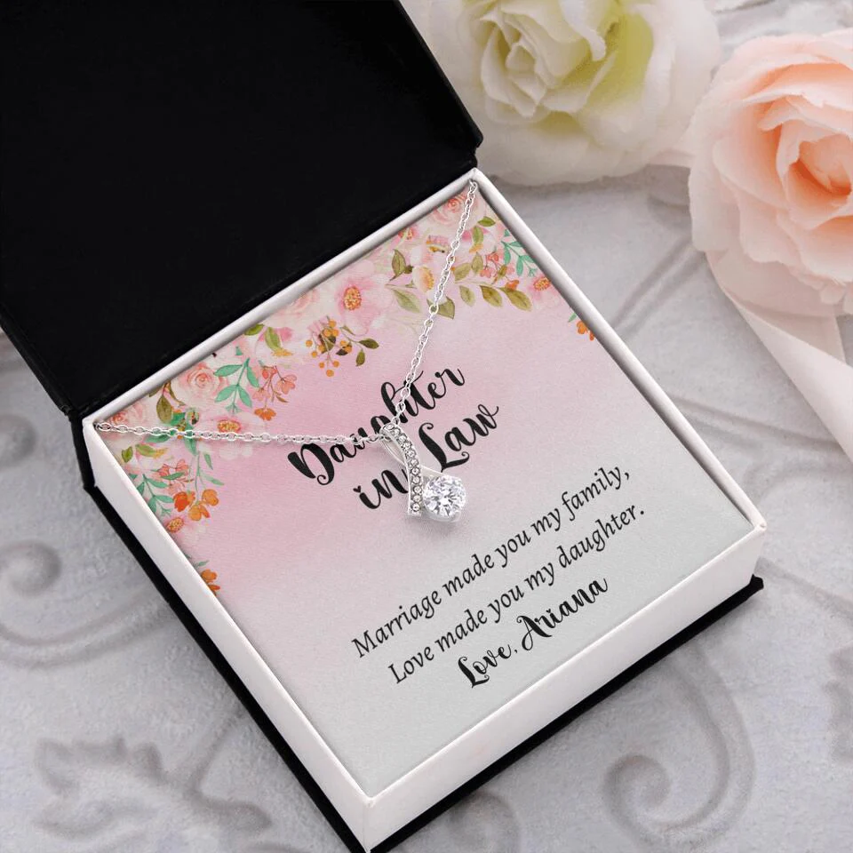 Daughter in Law Marriage Made You My Family Love Made You My Daughter - Personalized Floral Background Necklace - Gift for Daughter in Law - Image 24